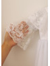 Long Sleeves White Lace Tulle Flower Girl Dress With Attached Cape